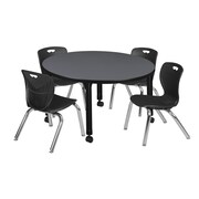 REGENCY Tables > Height Adjustable > Round Mobile Table & Chair Sets, 42 X 42 X 23-34, Grey TB42RNDGYAPCBK45BK